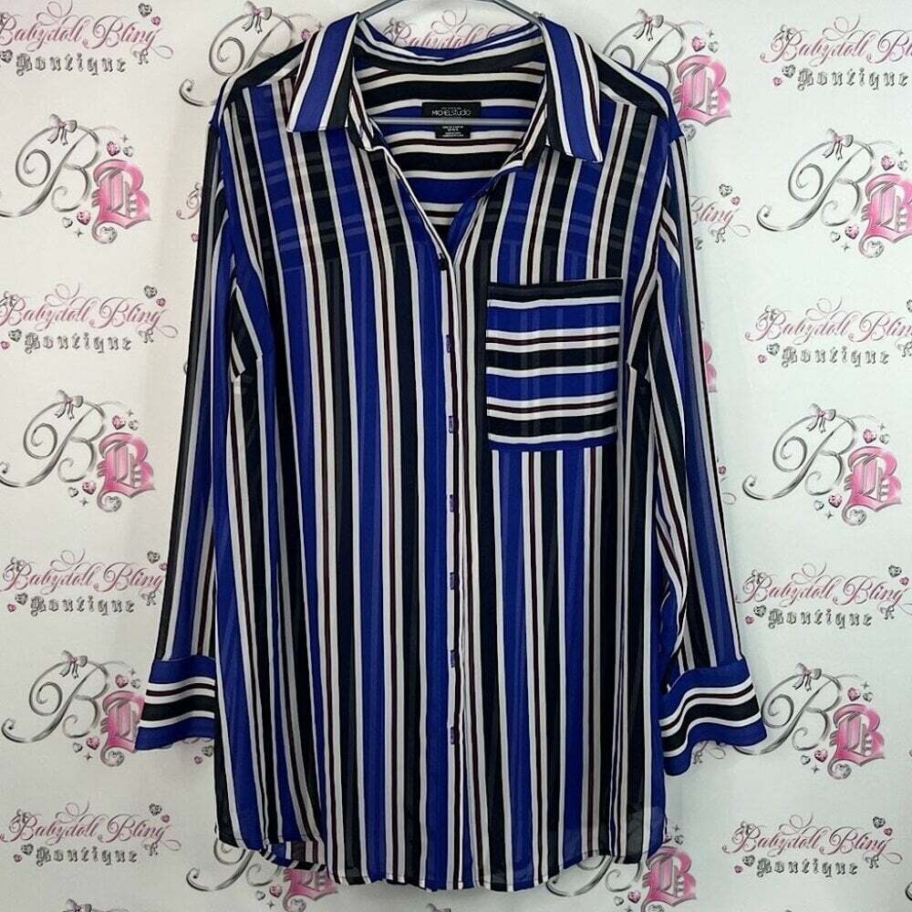 Michel Studio button down stripes Blue and Black Striped Button Down Shirt